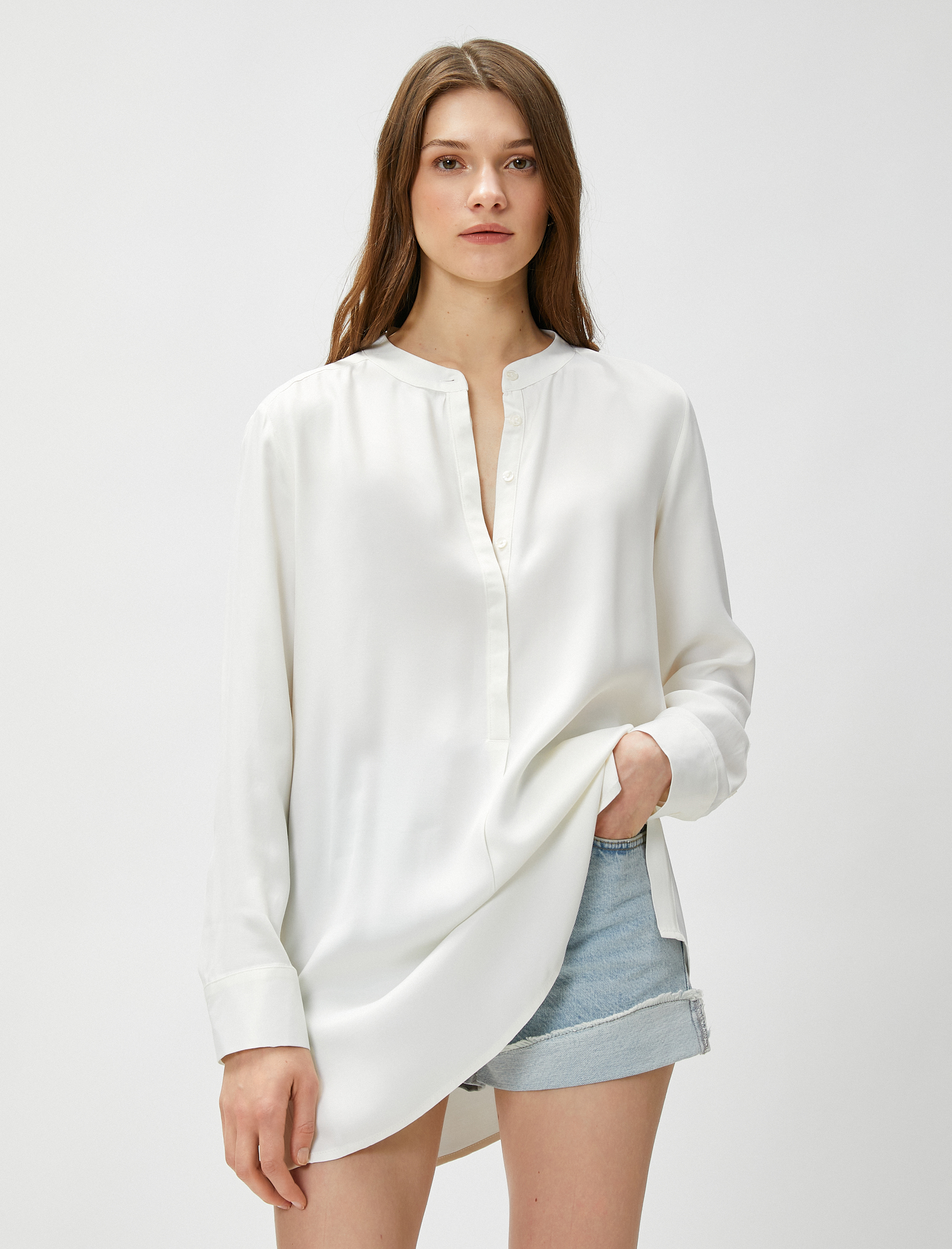   Tunik Gömlek Hakim Yaka Uzun Kollu