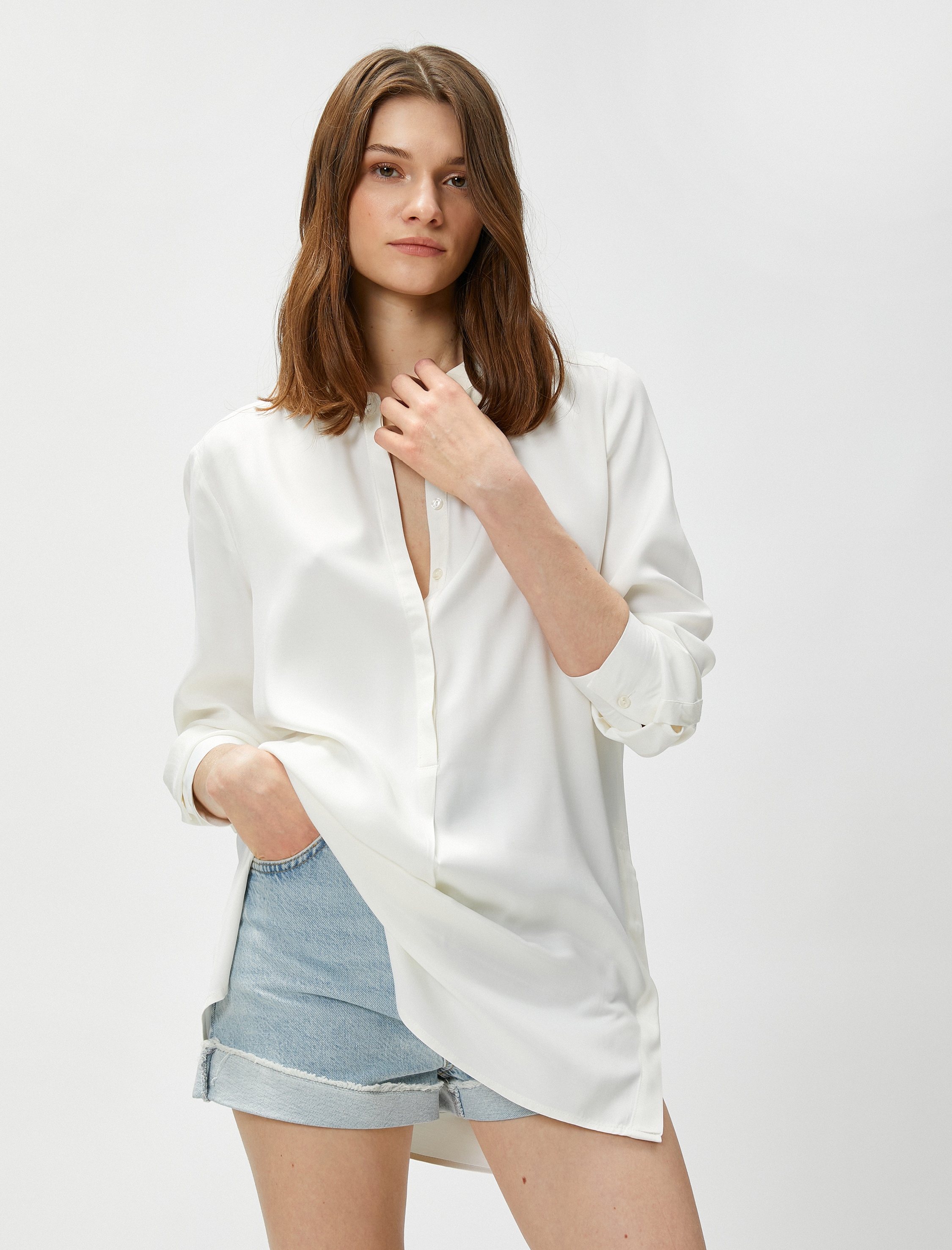   Tunik Gömlek Hakim Yaka Uzun Kollu