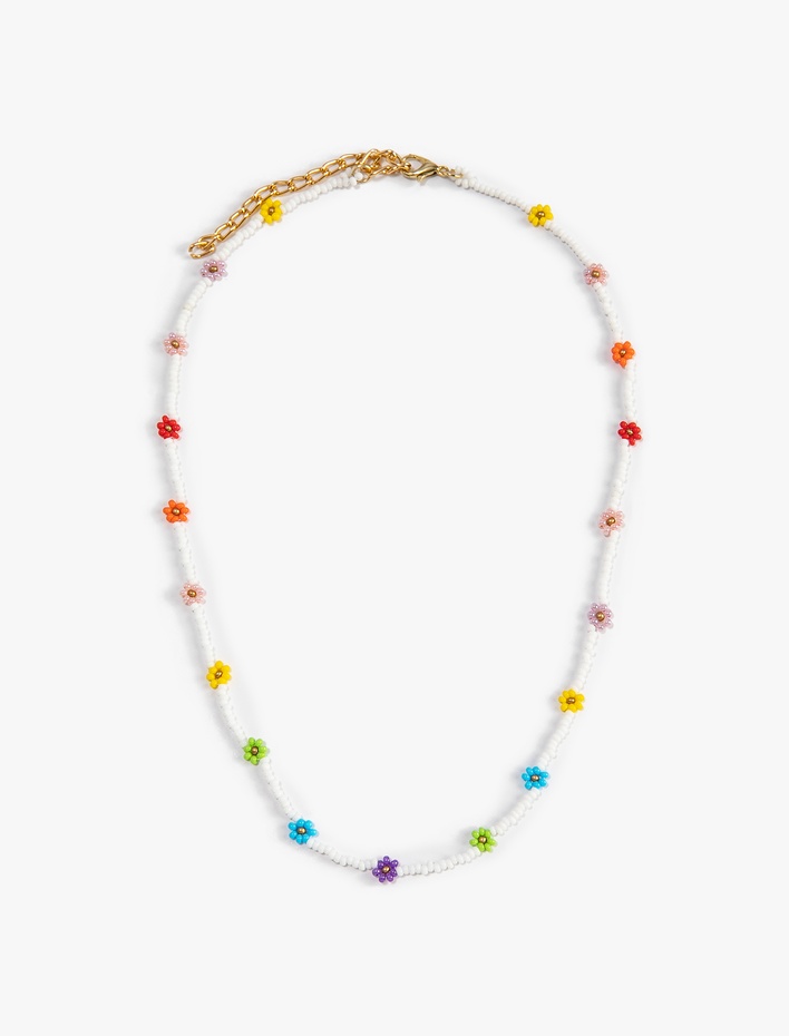 Kadın Boncuklu Kolye Minimal Çiçek Figürlü