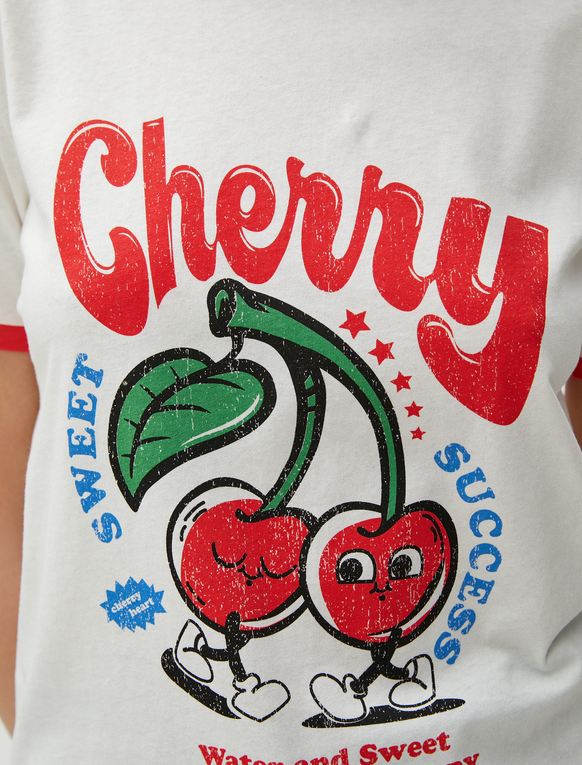   Baskılı Tişört Kısa Kollu Bisiklet Yaka Pamuklu Biye Detaylı