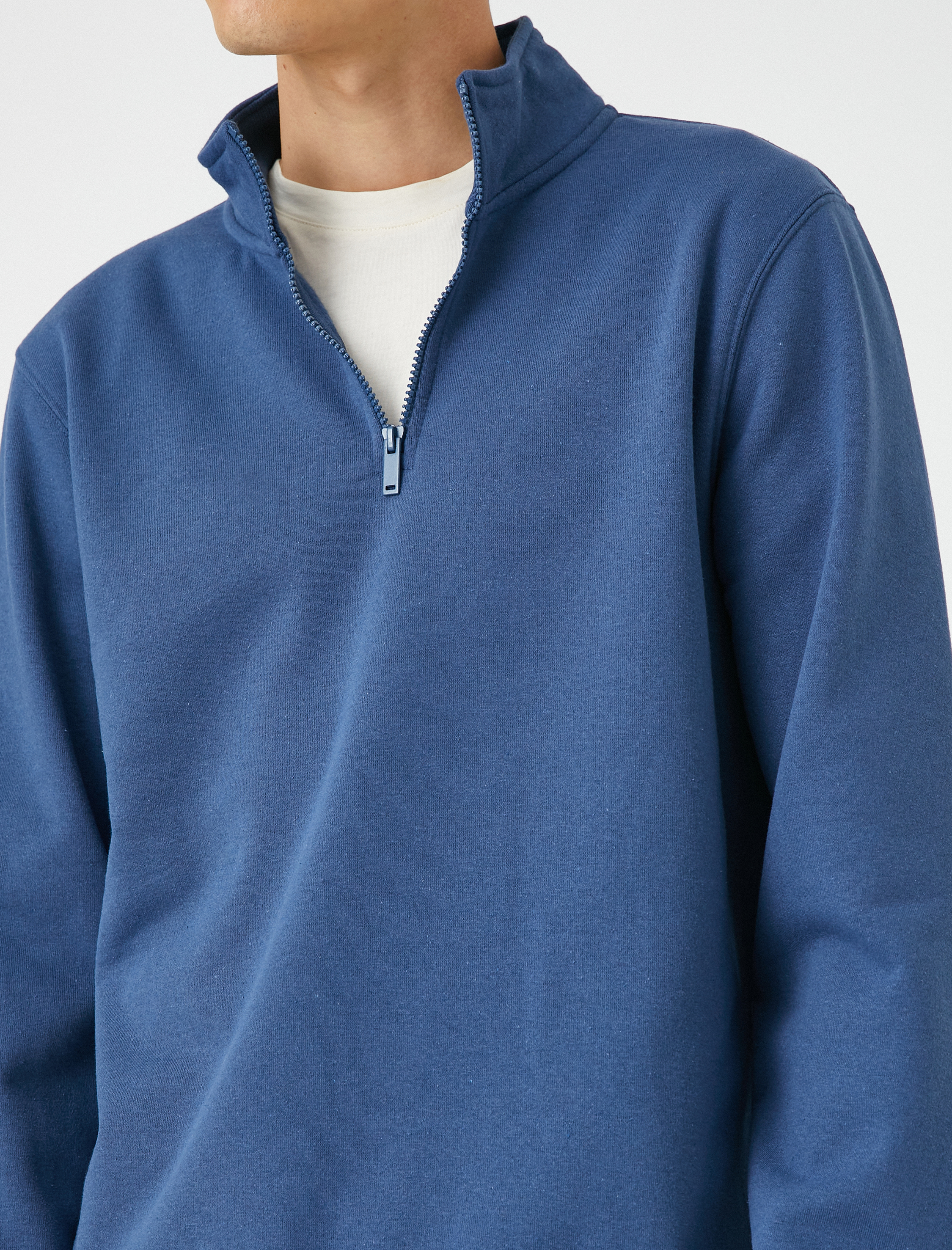   Yarım Fermuarlı Sweatshirt Dik Yaka Uzun Kollu Şardonlu