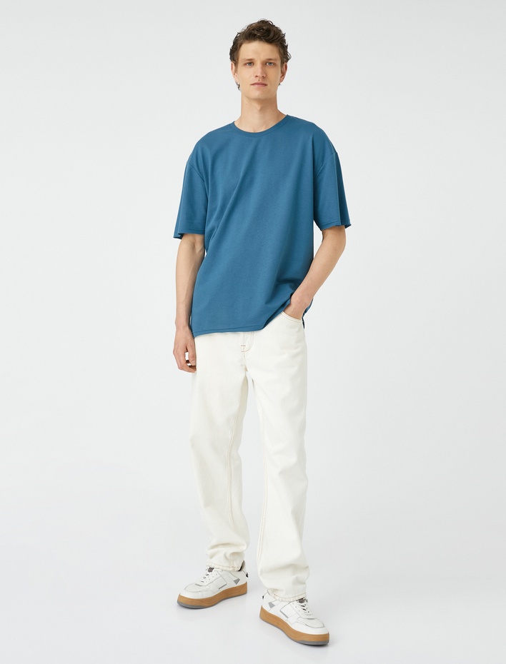  Basic Tişört Bisiklet Yaka Kısa Kollu Pamuklu