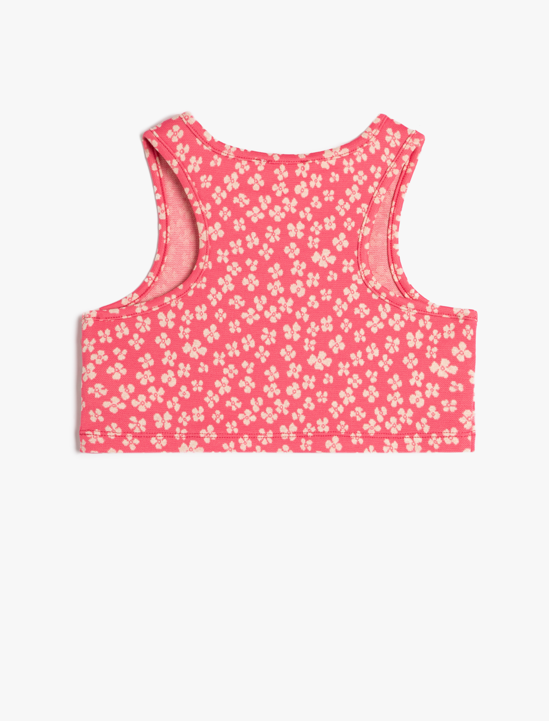  Kız Çocuk Crop Üst Kolsuz Yuvarlak Yaka Çiçekli