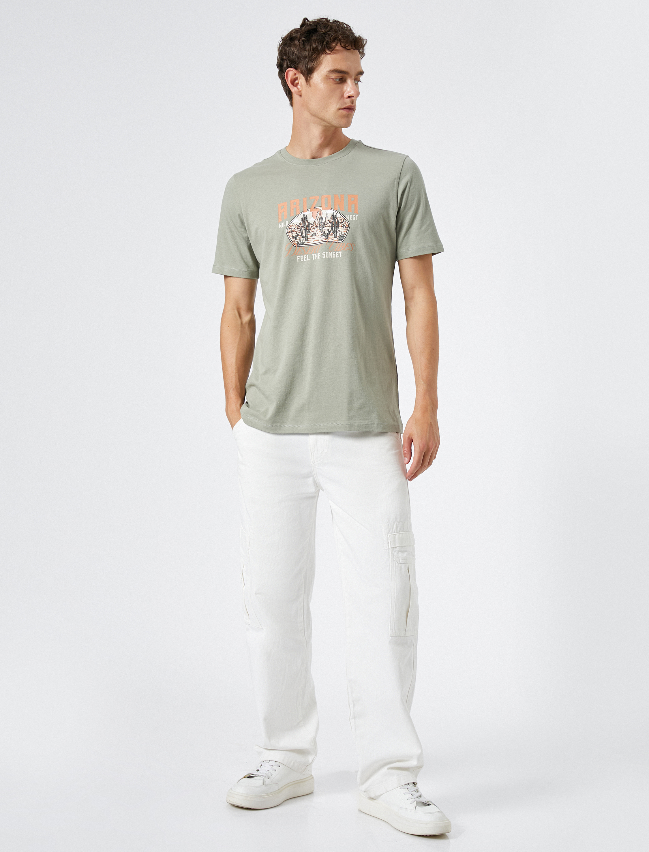   Baskılı Tişört Bisiklet Yaka Kısa Kollu Pamuklu