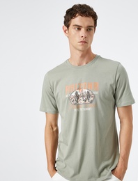 Baskılı Tişört Bisiklet Yaka Kısa Kollu Pamuklu