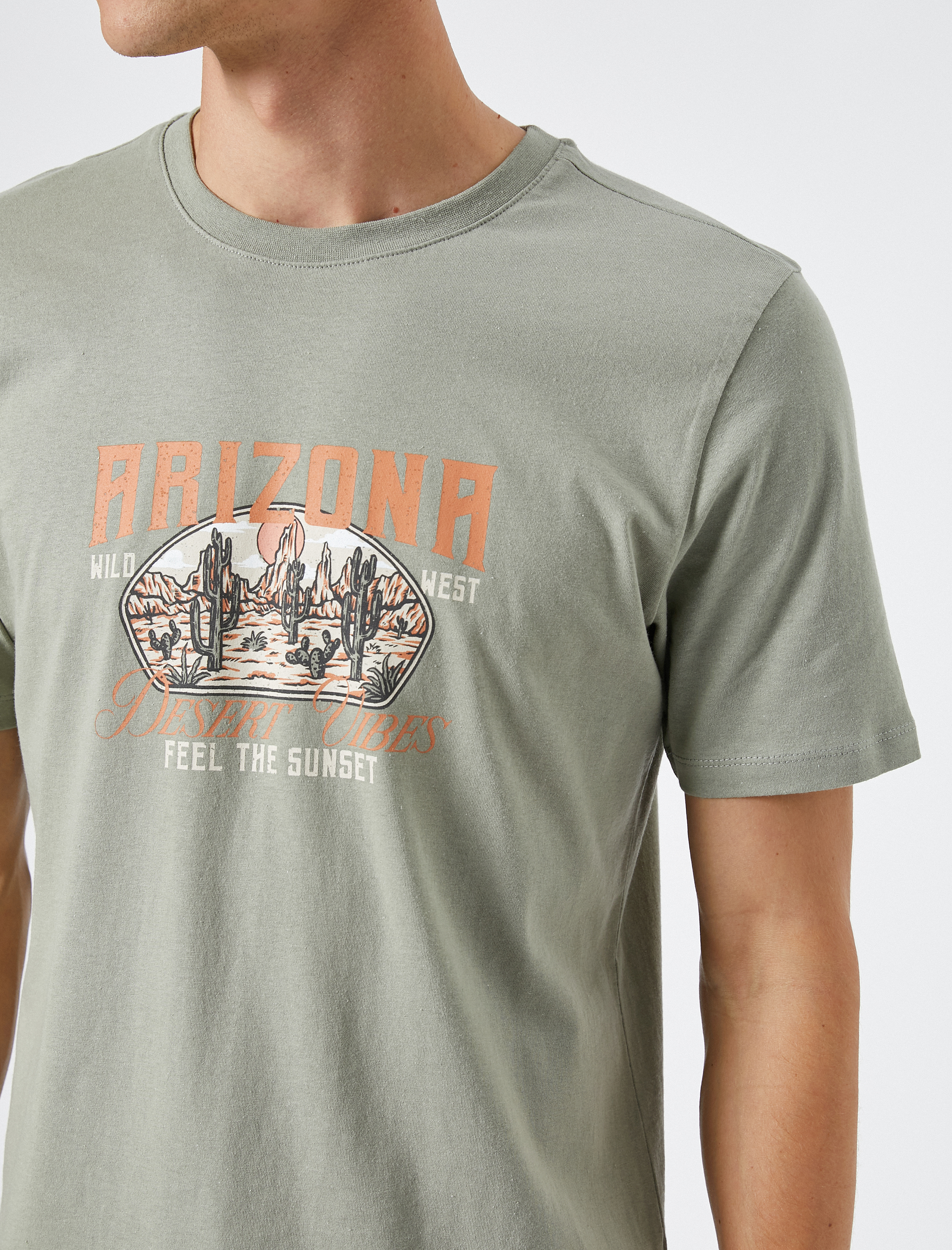   Baskılı Tişört Bisiklet Yaka Kısa Kollu Pamuklu