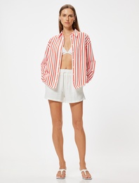 Mini Keten Şort Beli Bağlamalı Cepli Rahat Kalıp