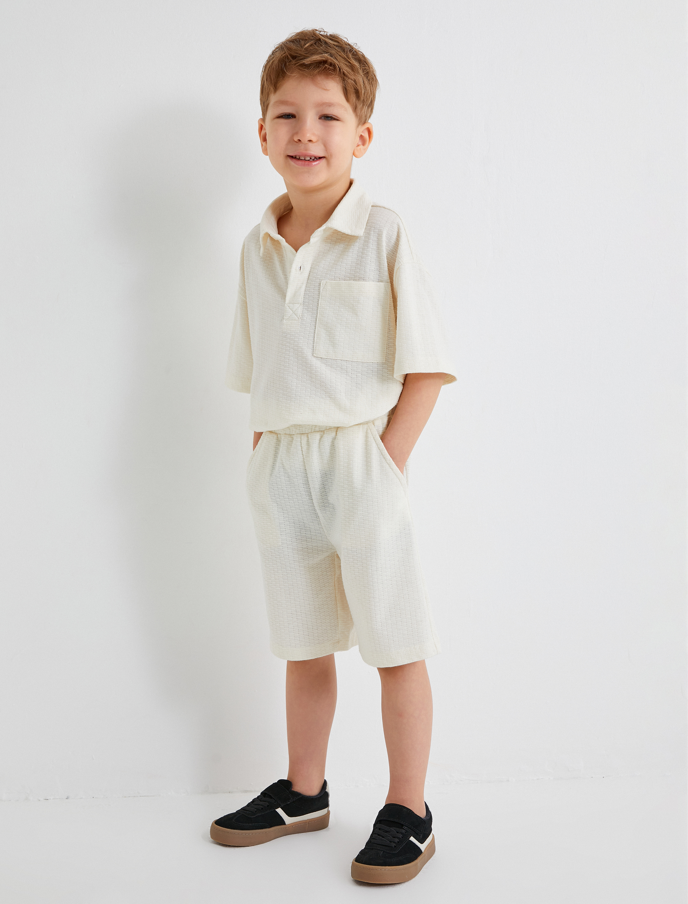  Erkek Çocuk Basic Şort Beli Bağlamalı Pamuk Karışımlı