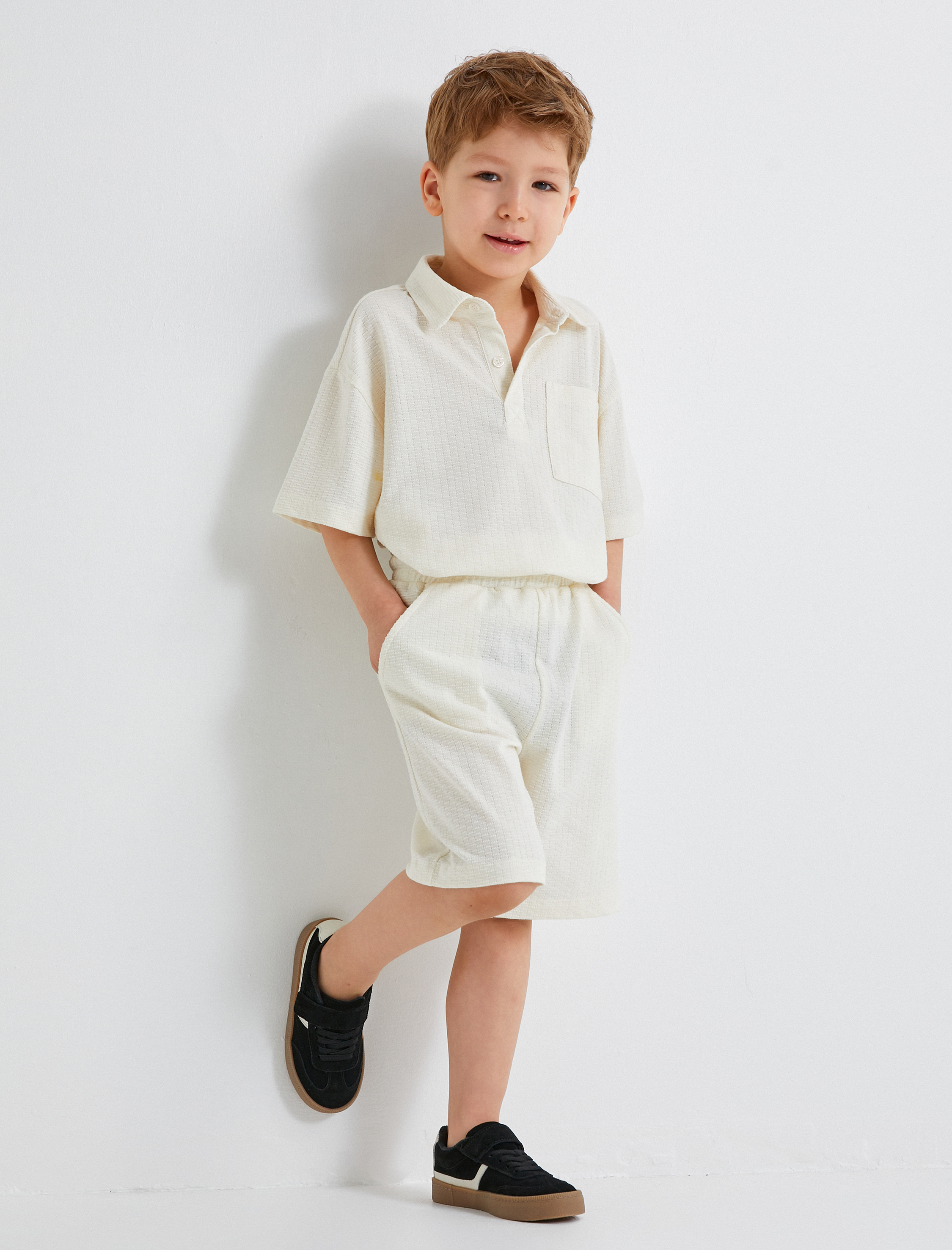  Erkek Çocuk Basic Şort Beli Bağlamalı Pamuk Karışımlı