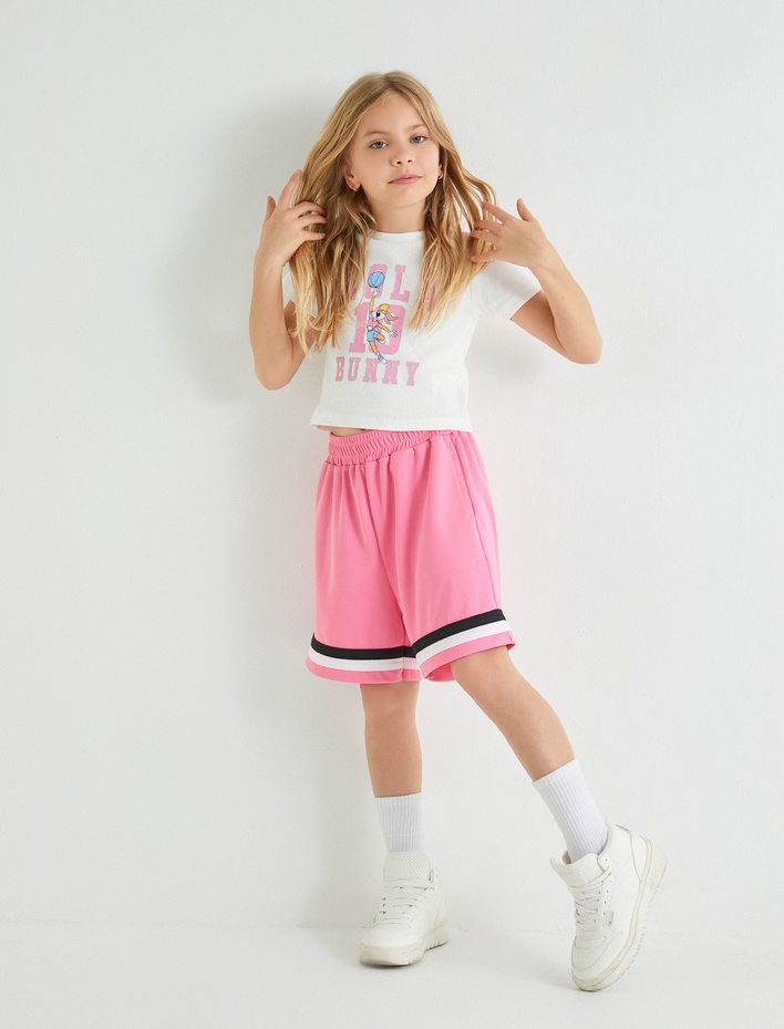 Kız Çocuk Şort Renk Bloklu Beli Lastikli