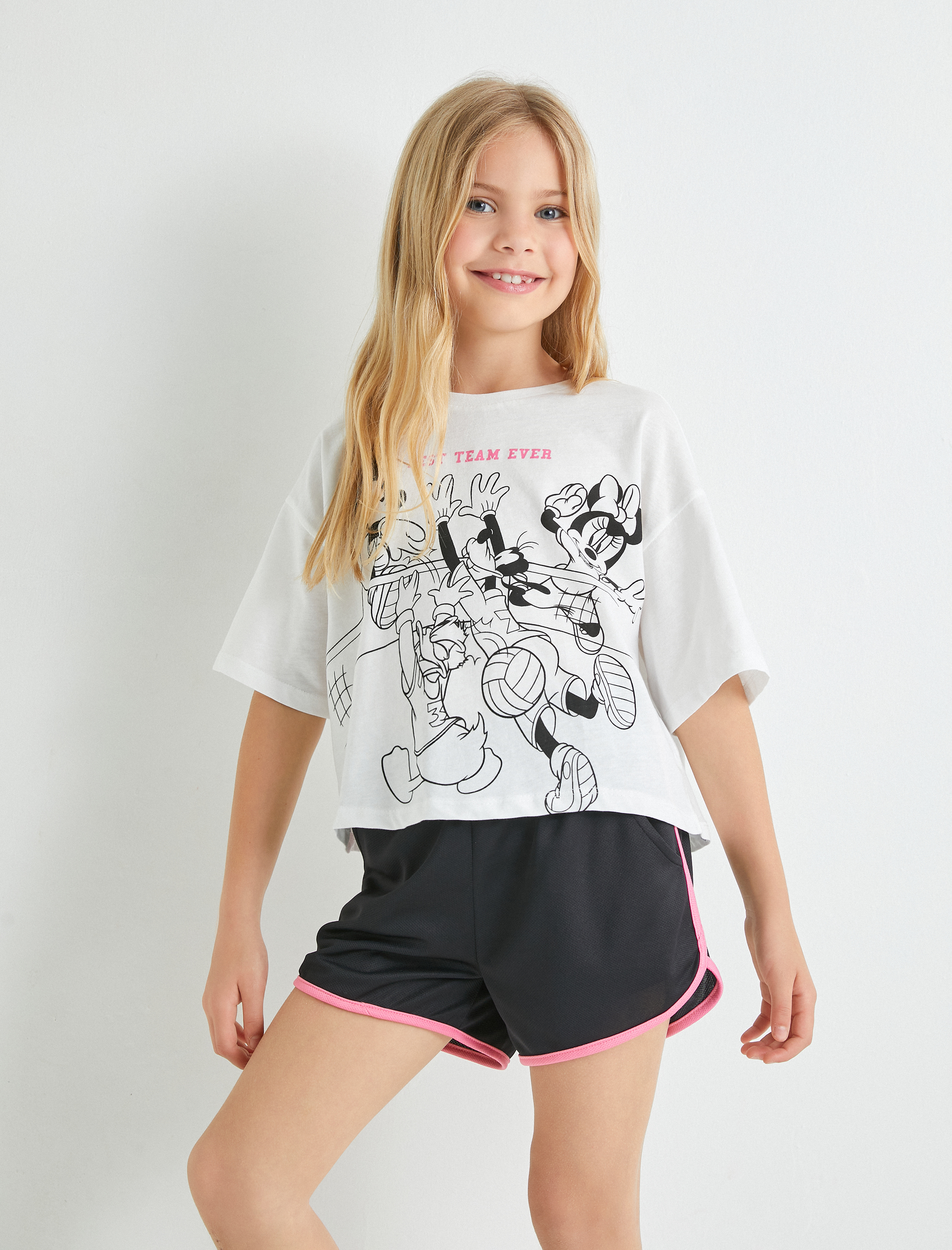  Kız Çocuk Mini Şort Beli Lastikli Cepli Biyeli