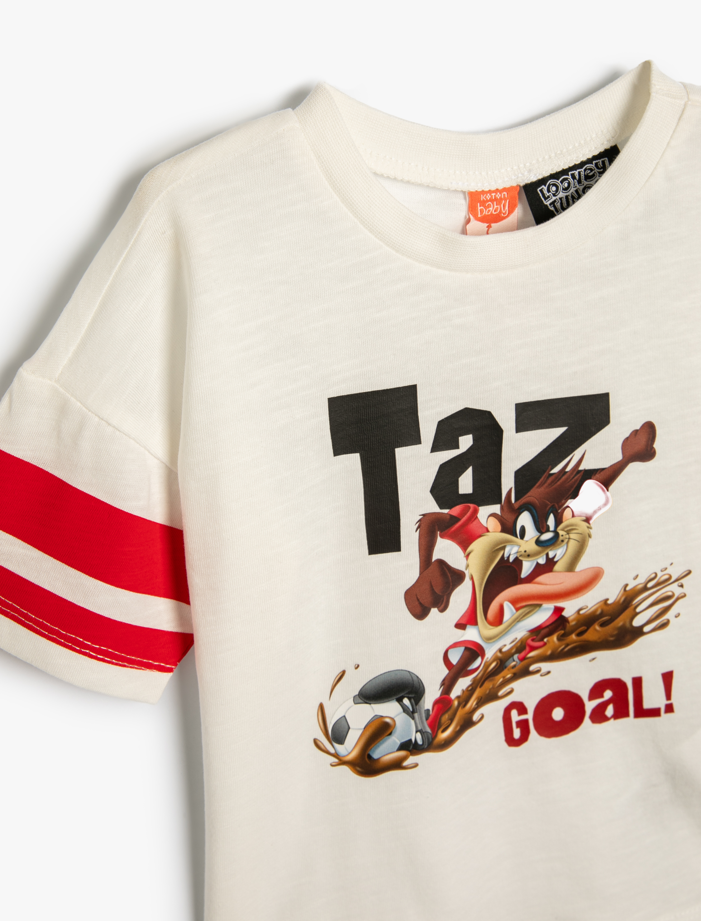  Erkek Bebek Tişört Tazmanya Canavarı Baskılı Lisanslı Kısa Kollu Bisiklet Yaka