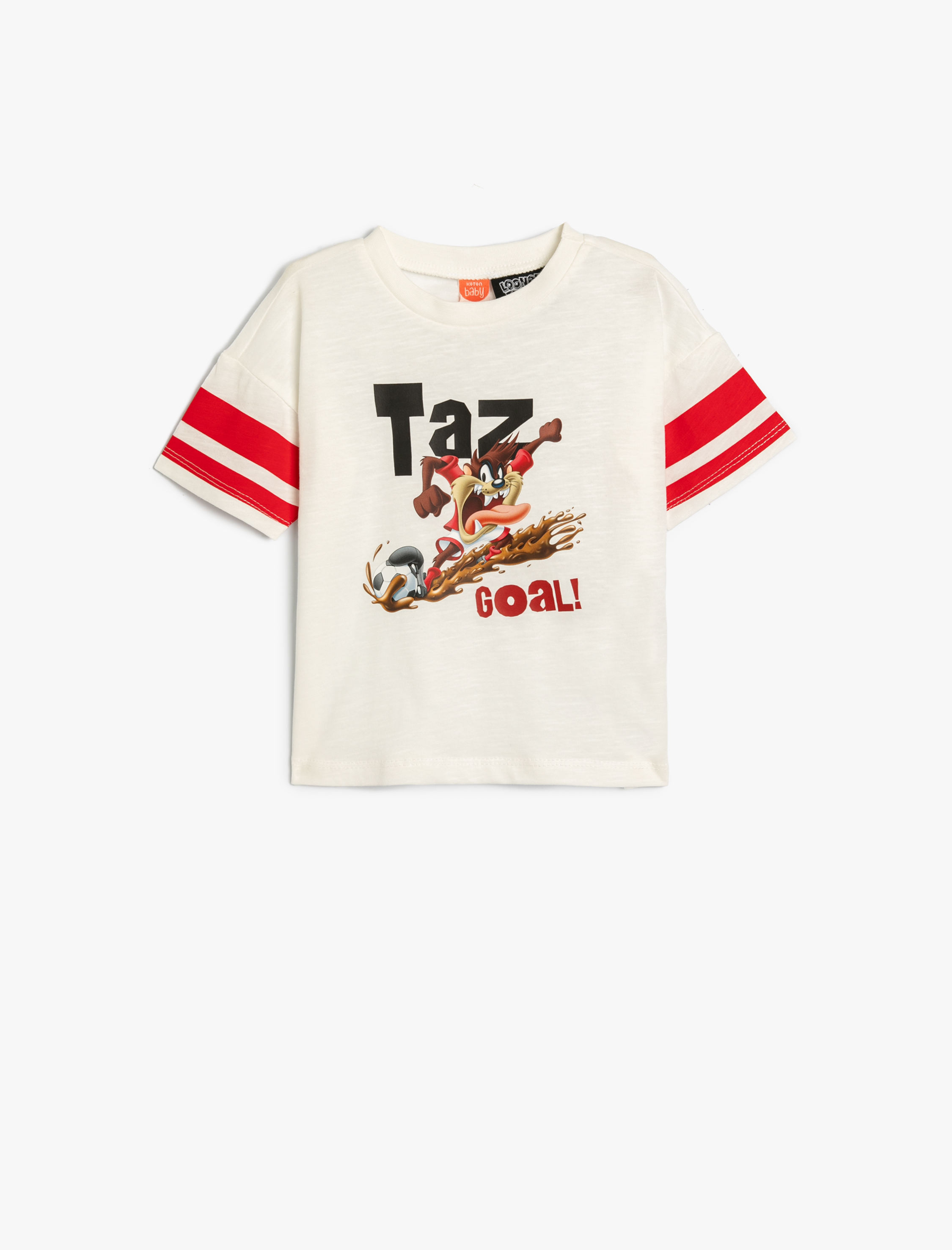  Erkek Bebek Tişört Tazmanya Canavarı Baskılı Lisanslı Kısa Kollu Bisiklet Yaka