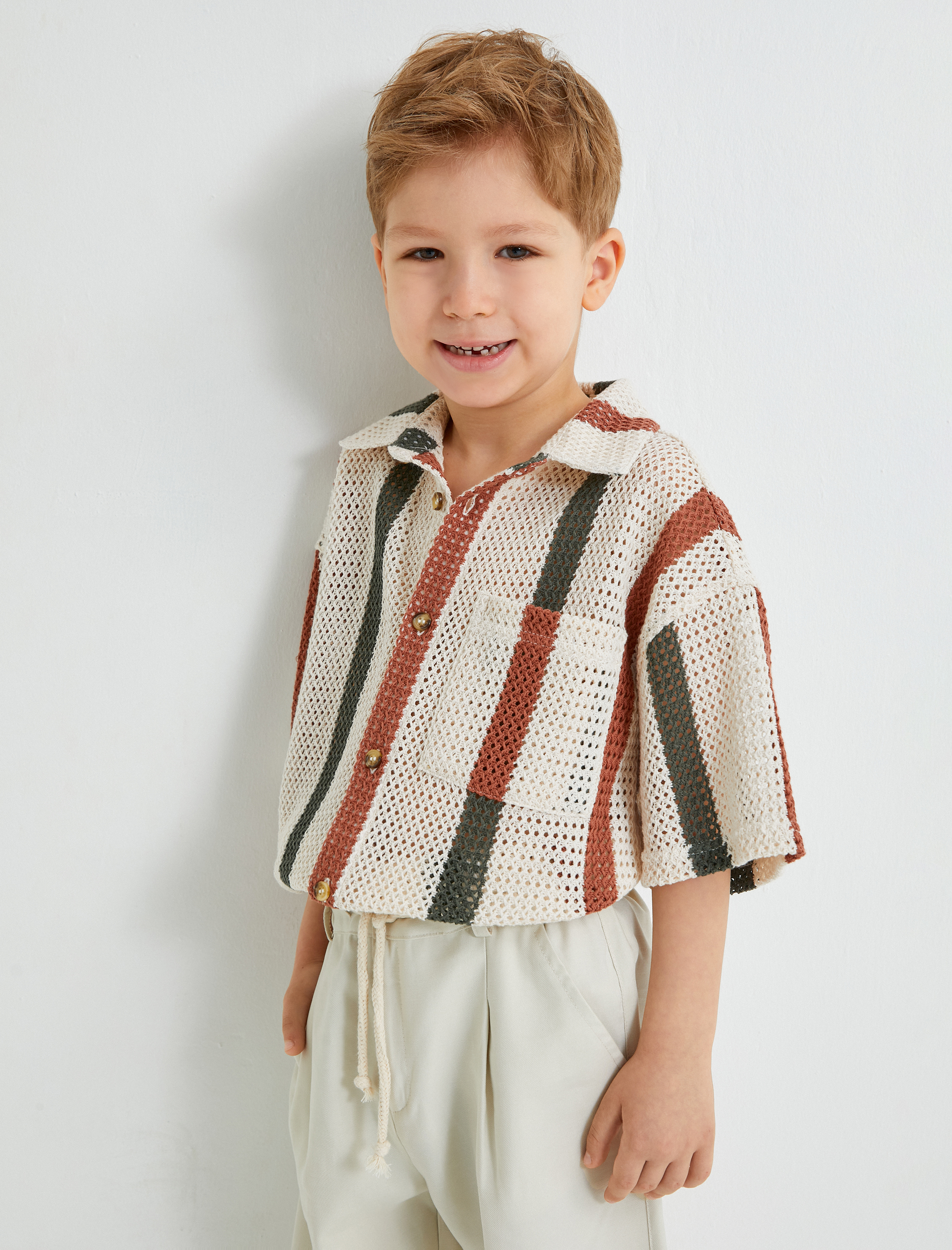  Erkek Çocuk Polo Yaka Tişört Ajurlu Kısa Kollu Pamuklu