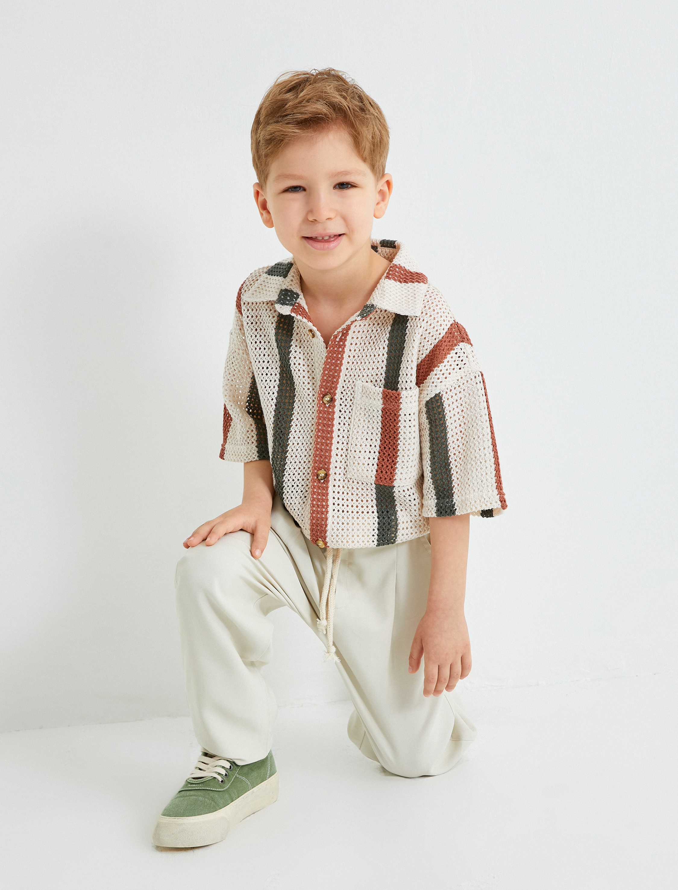  Erkek Çocuk Polo Yaka Tişört Ajurlu Kısa Kollu Pamuklu