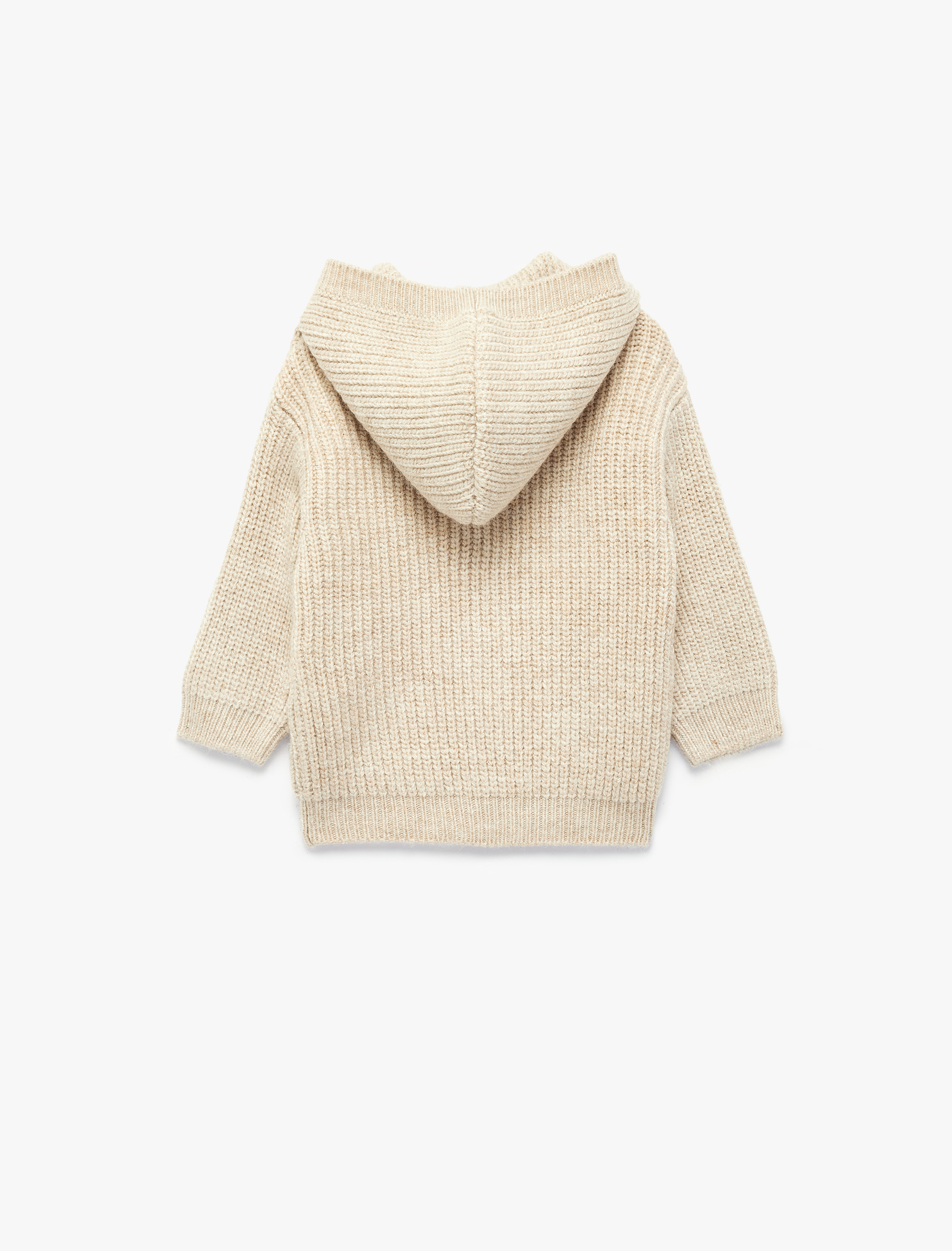  Erkek Bebek Kapşonlu Örgü Hırka Düğme Kapamalı Cep Detaylı