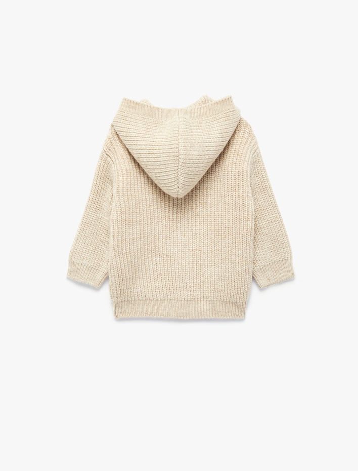 Erkek Bebek Kapşonlu Örgü Hırka Düğme Kapamalı Cep Detaylı