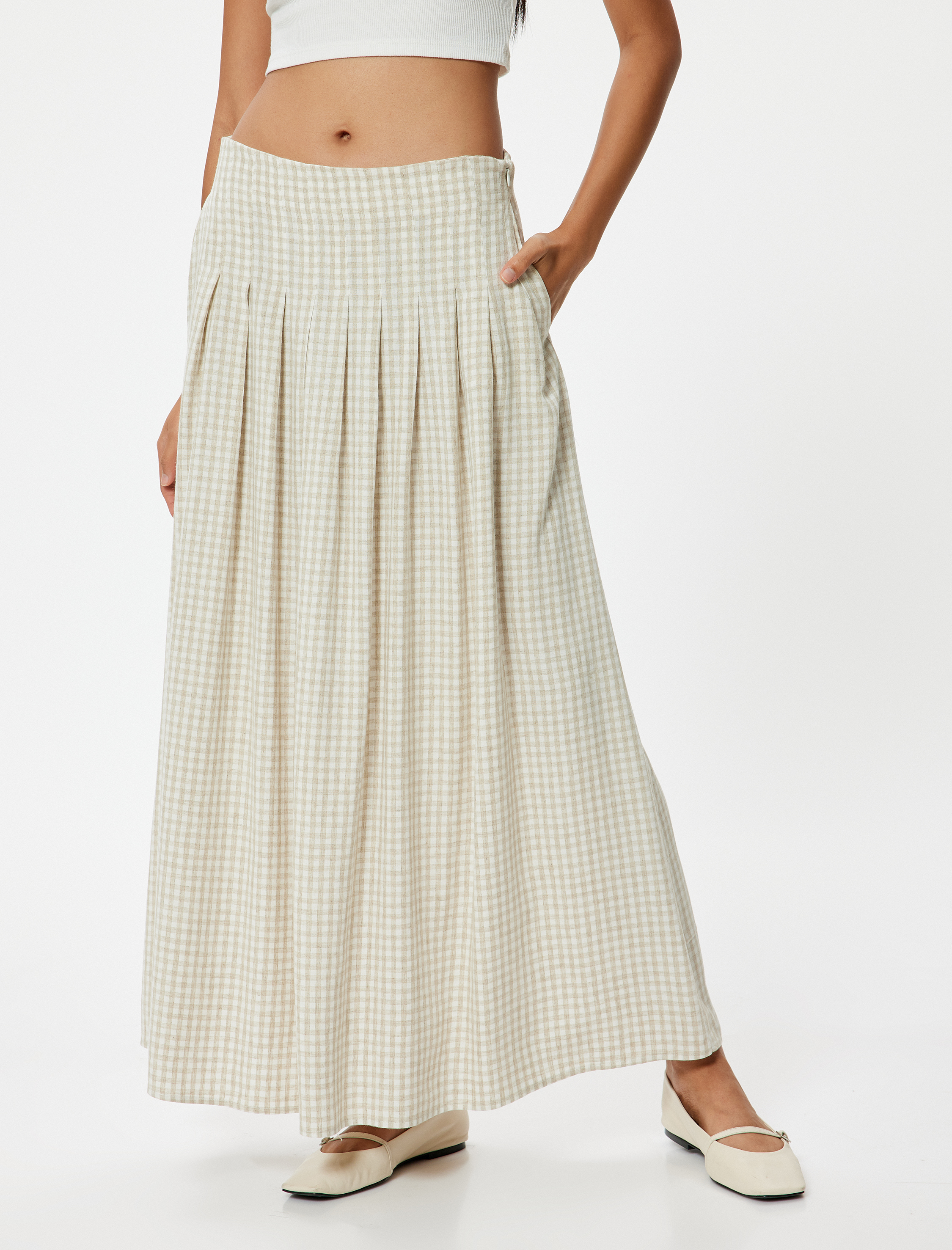   Uzun Pileli Etek Cepli Pötikareli A Kesim Rahat Kalıp