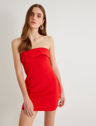 Mini Straplez Elbise Kat Detaylı