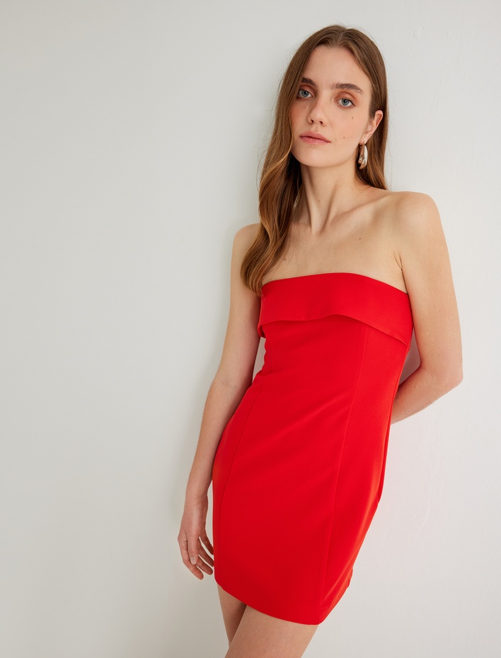  Mini Straplez Elbise Kat Detaylı