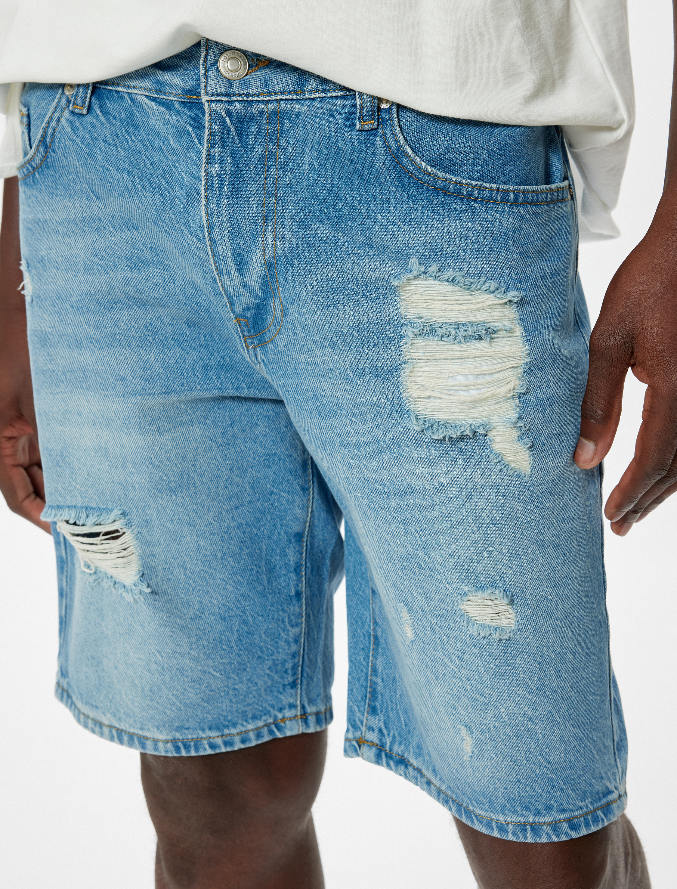   Oversize Kot Şort Yırtık Bermuda Cep Detaylı Pamuklu