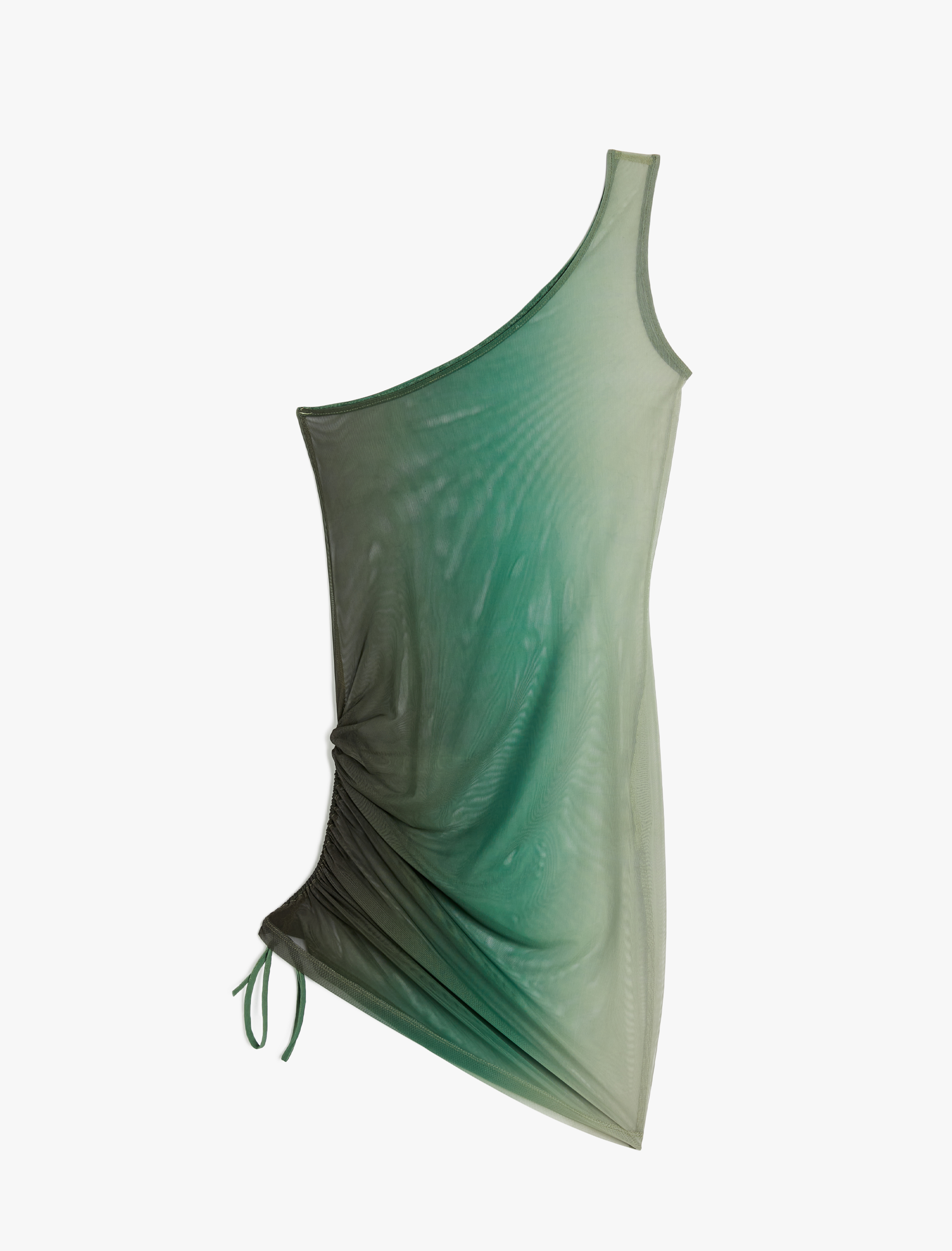   Transparan Mini Tek Omuz Plaj Elbisesi Yanı Büzgülü