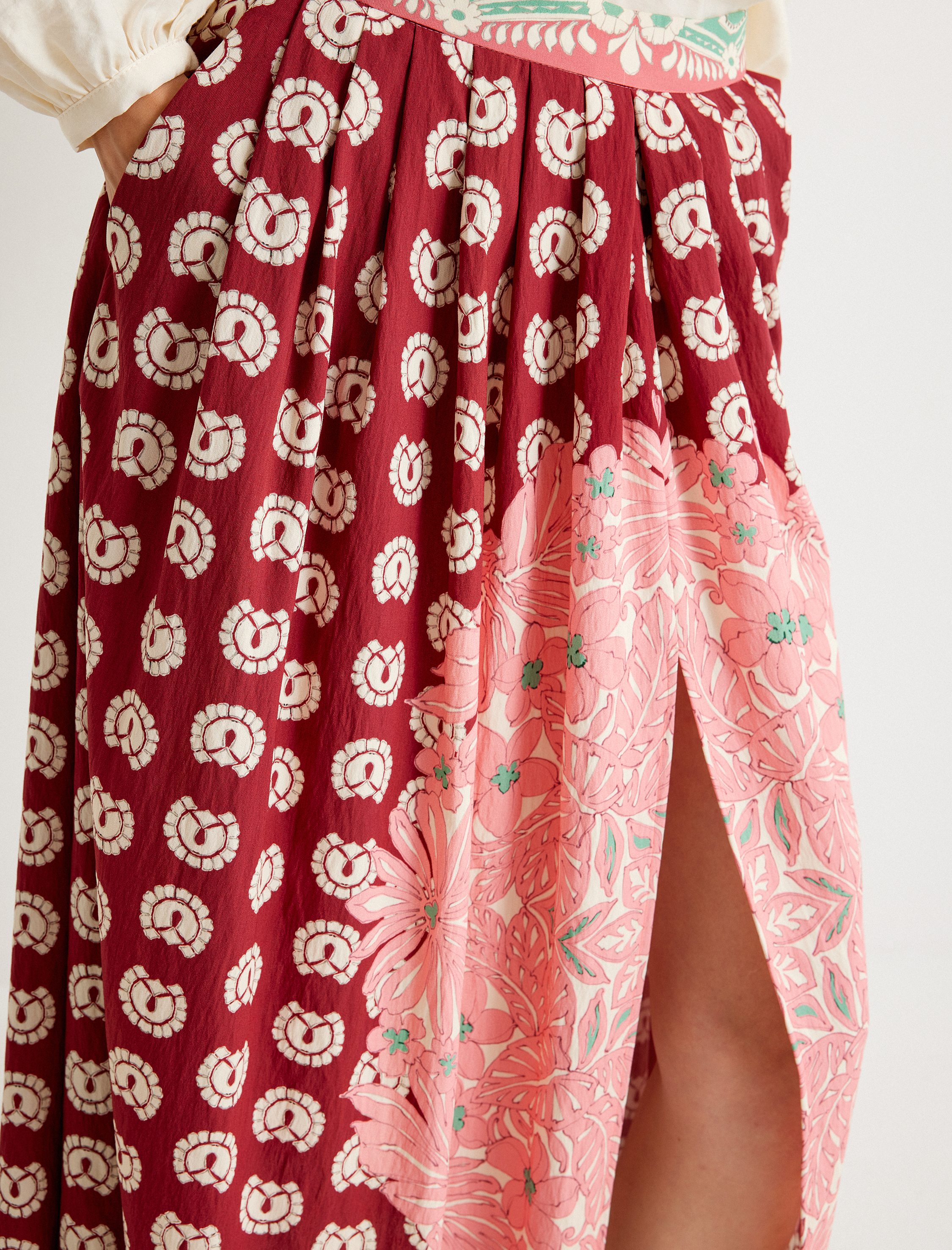   Koton X Melis Ağazat - Uzun Çan Etek Etnik Desenli Viskon Kumaş