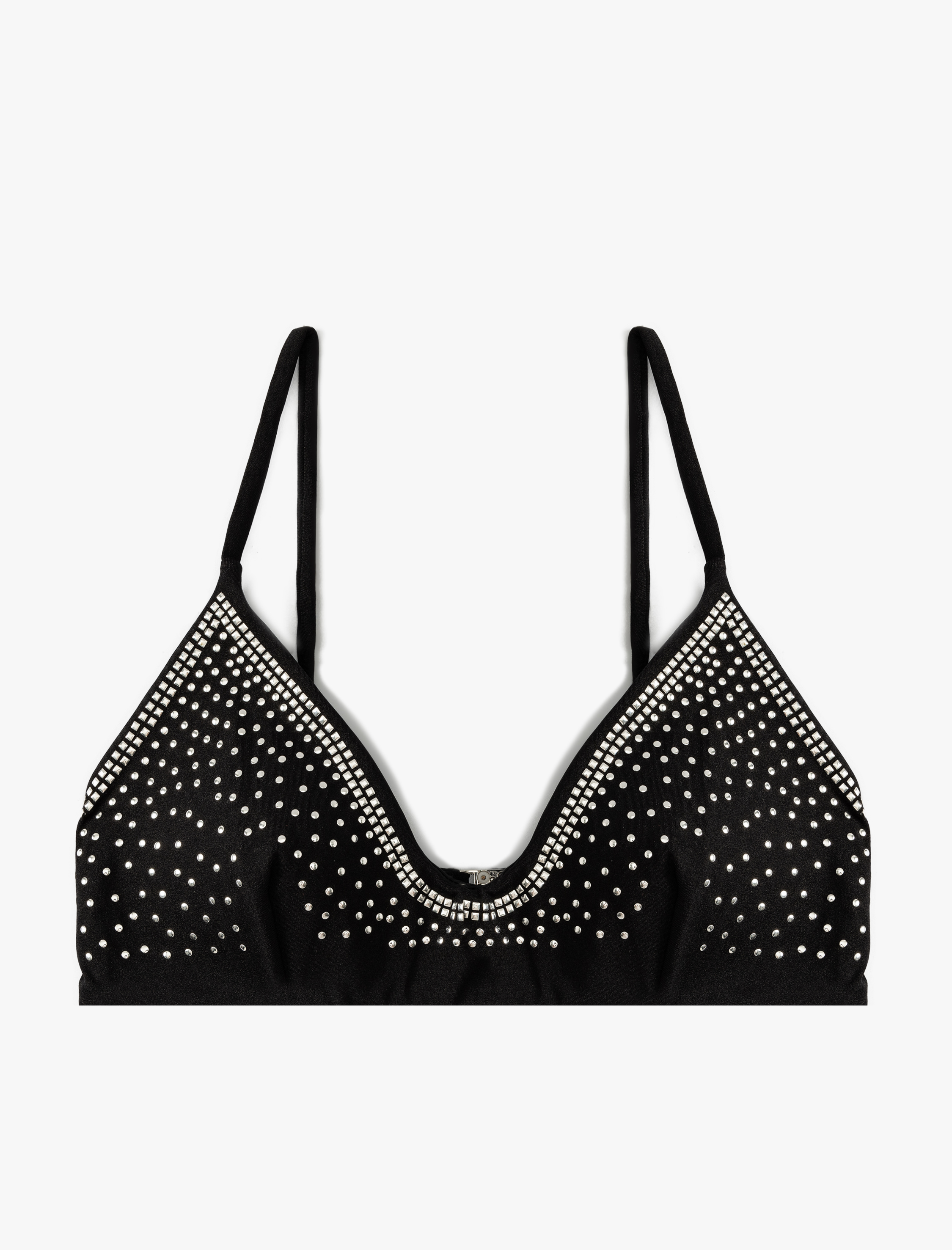   Parlak Taşlı Bikini Üstü V Yaka Arkası Kopçalı İnce Askılı