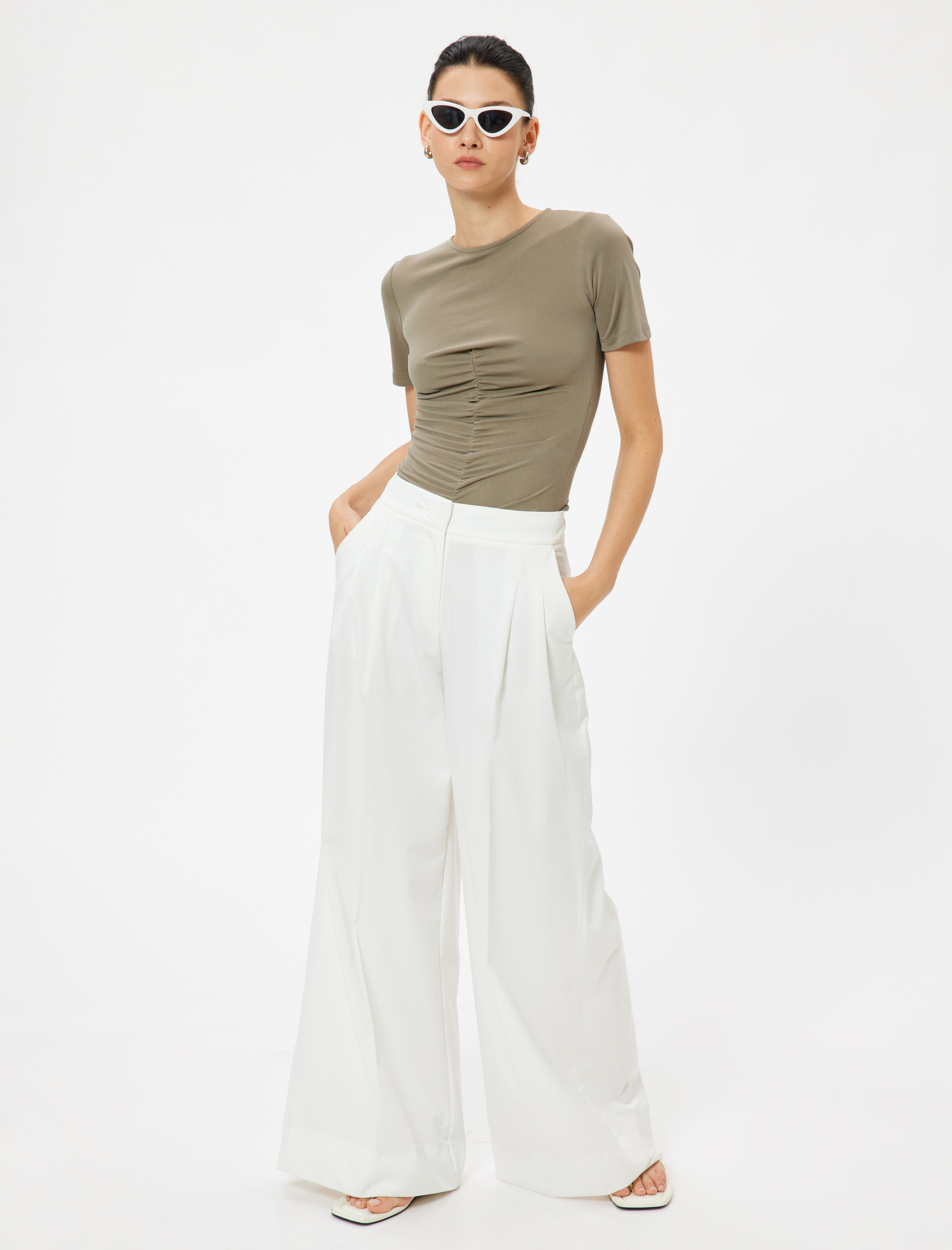   Drapeli Body Kısa Kollu Bisiklet Yaka