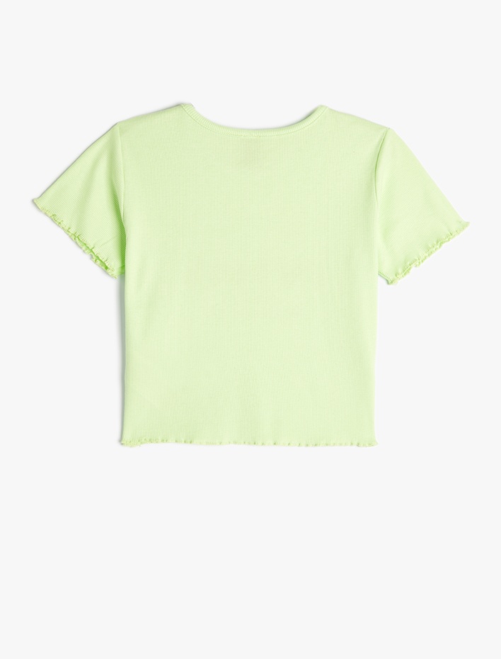 Kız Çocuk Crop Tişört Köpek Baskılı Kısa Kollu Yuvarlak Yaka Pamuklu