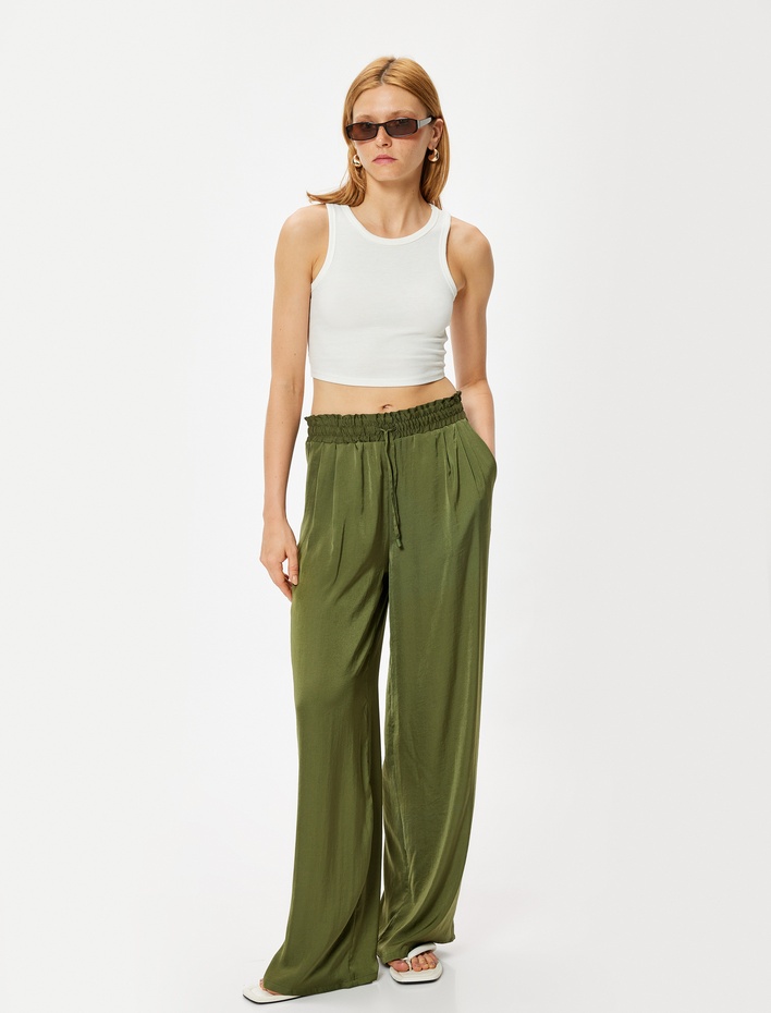  Bol Paça Aerobin Pantolon Beli Lastikli Bağlamalı Cepli