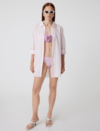 Gömlek Plaj Elbisesi Uzun Kollu Arkası Baskılı Bol Kalıp