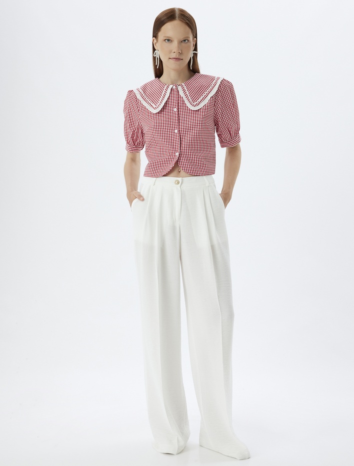  Viskon Palazzo Pantolon Pile Detaylı Cepli