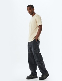 Cep Detaylı Pamuklu Oversize Kargo Kot Pantolon