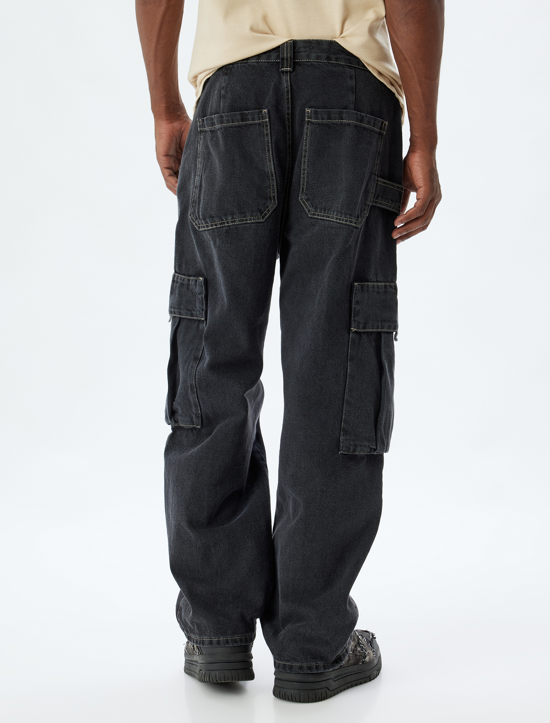   Cep Detaylı Pamuklu Oversize Kargo Kot Pantolon