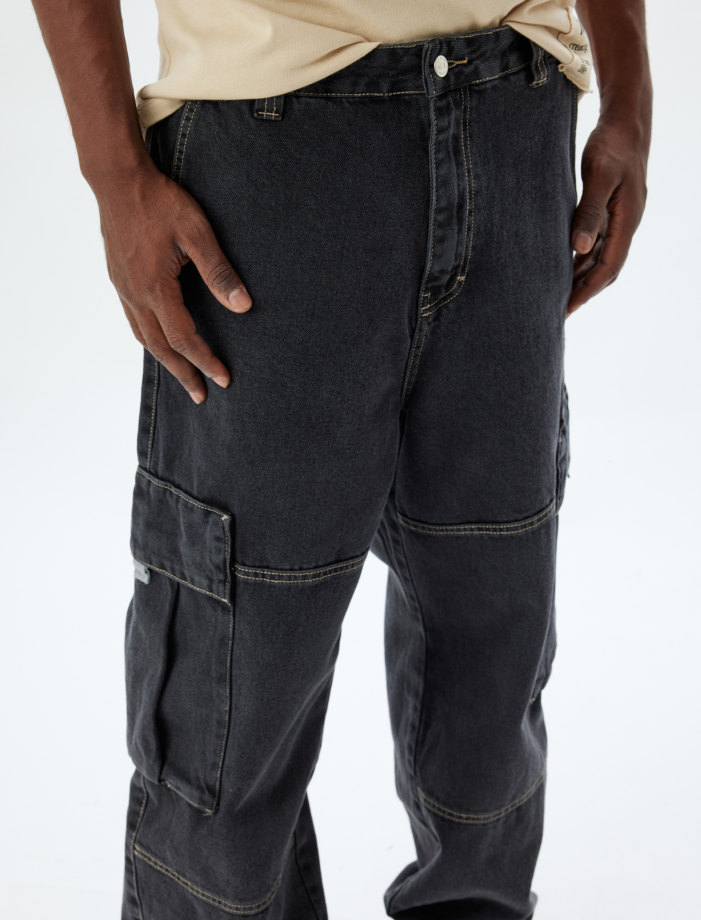   Cep Detaylı Pamuklu Oversize Kargo Kot Pantolon