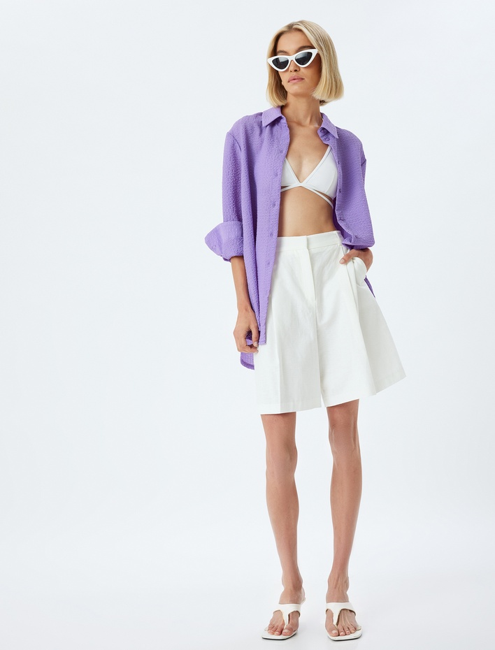  Oversize Gömlek Dokulu Uzun Kollu