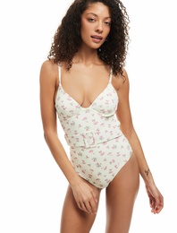 Çiçekli Mayo Kemer Detaylı V Yaka