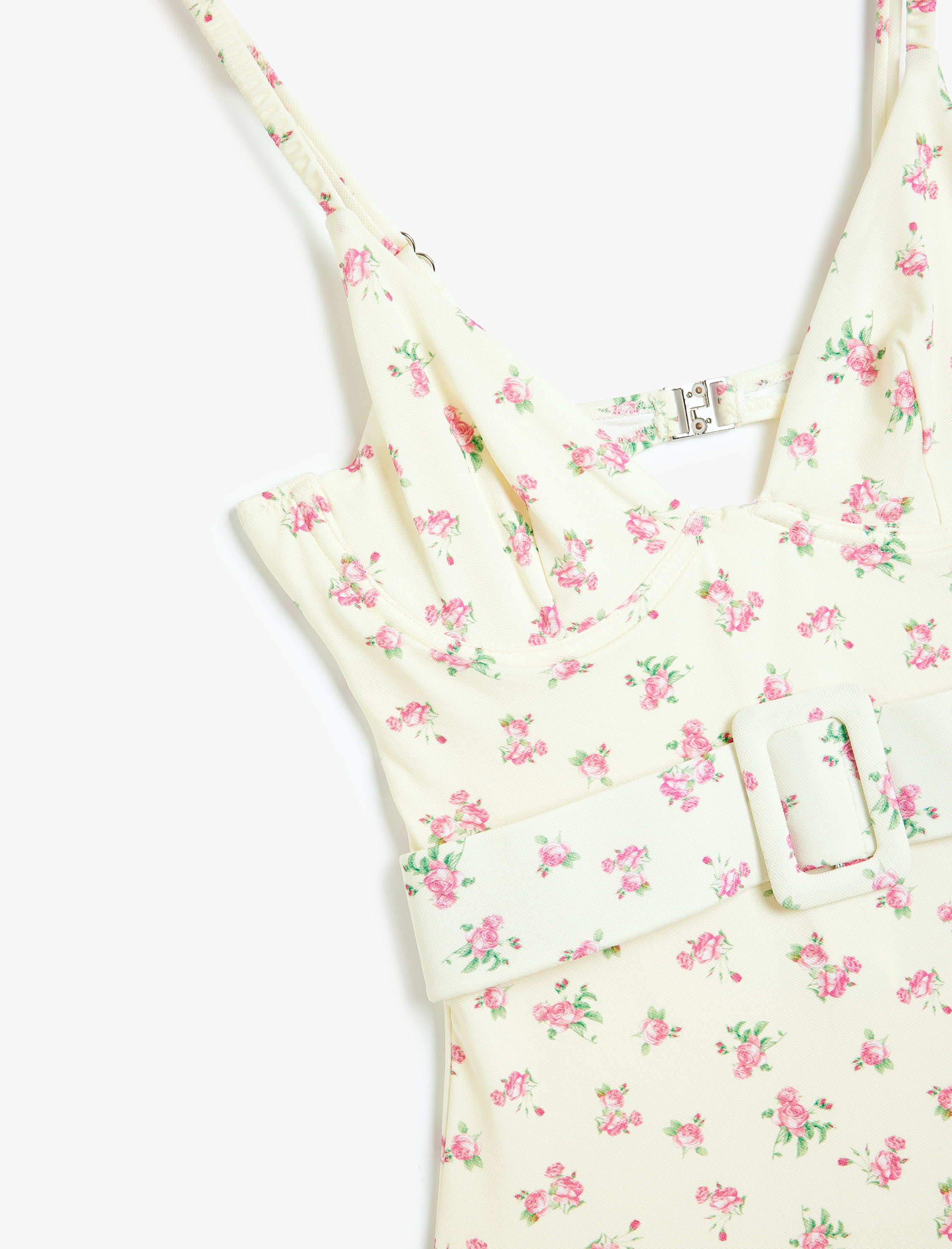   Çiçekli Mayo Kemer Detaylı V Yaka