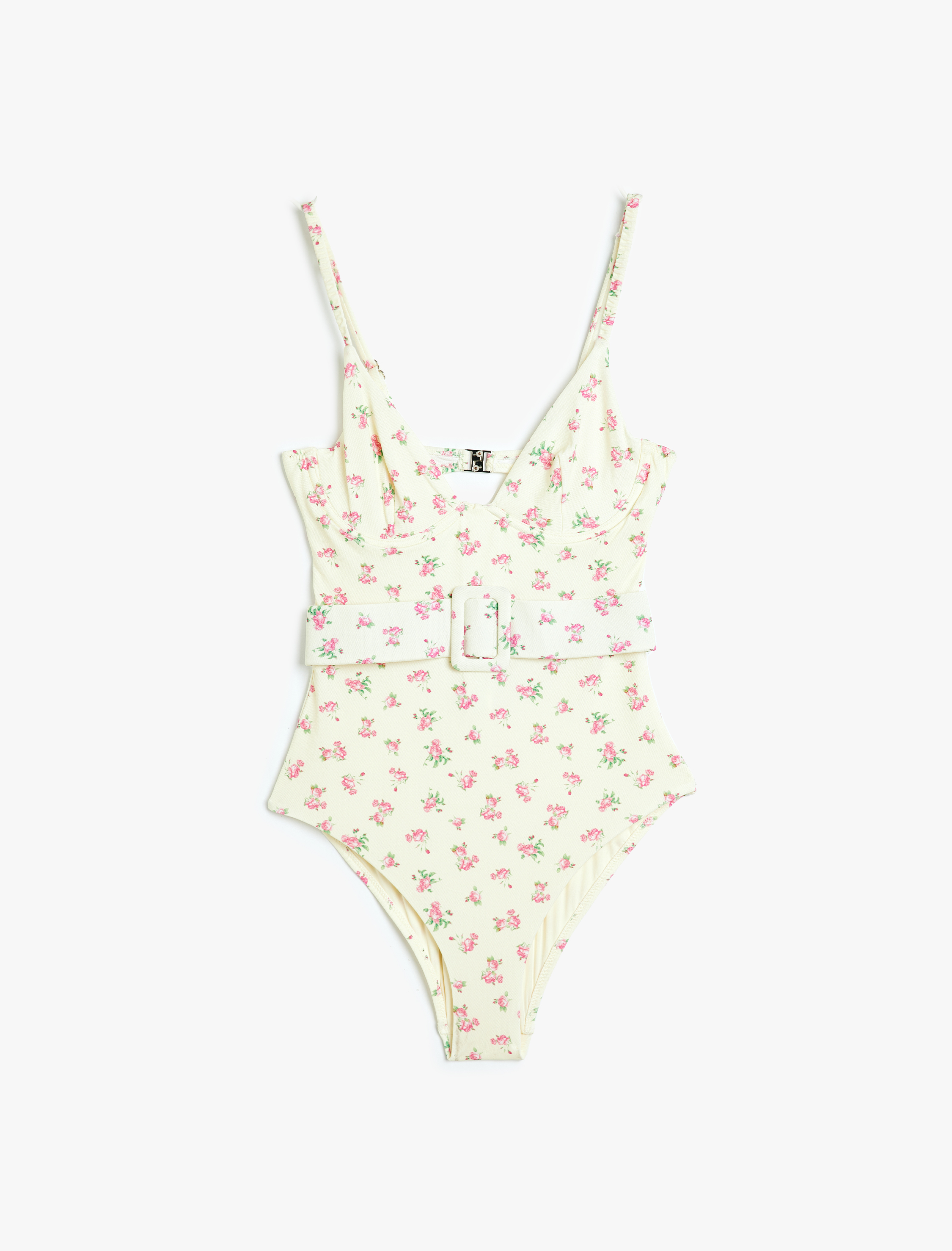   Çiçekli Mayo Kemer Detaylı V Yaka