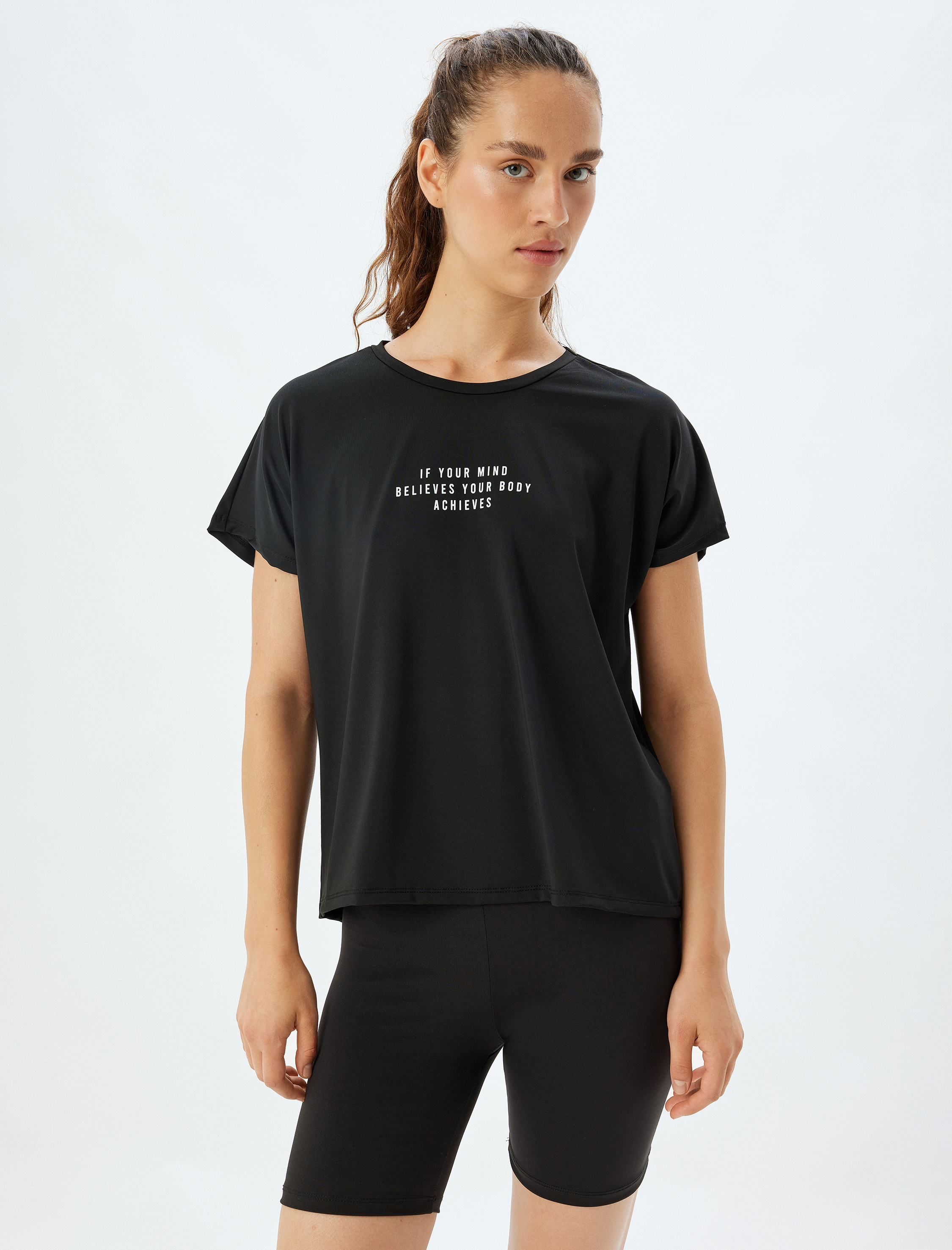   Spor Tişört Slogan Baskılı Rahat Kalıp Bisiklet Yaka Kısa Kollu