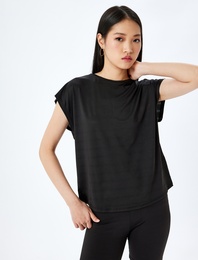 Bisiklet Yaka Kısa Kollu Oversize Spor Tişört