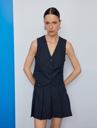 Düğme Detaylı V Yaka Blazer Yelek