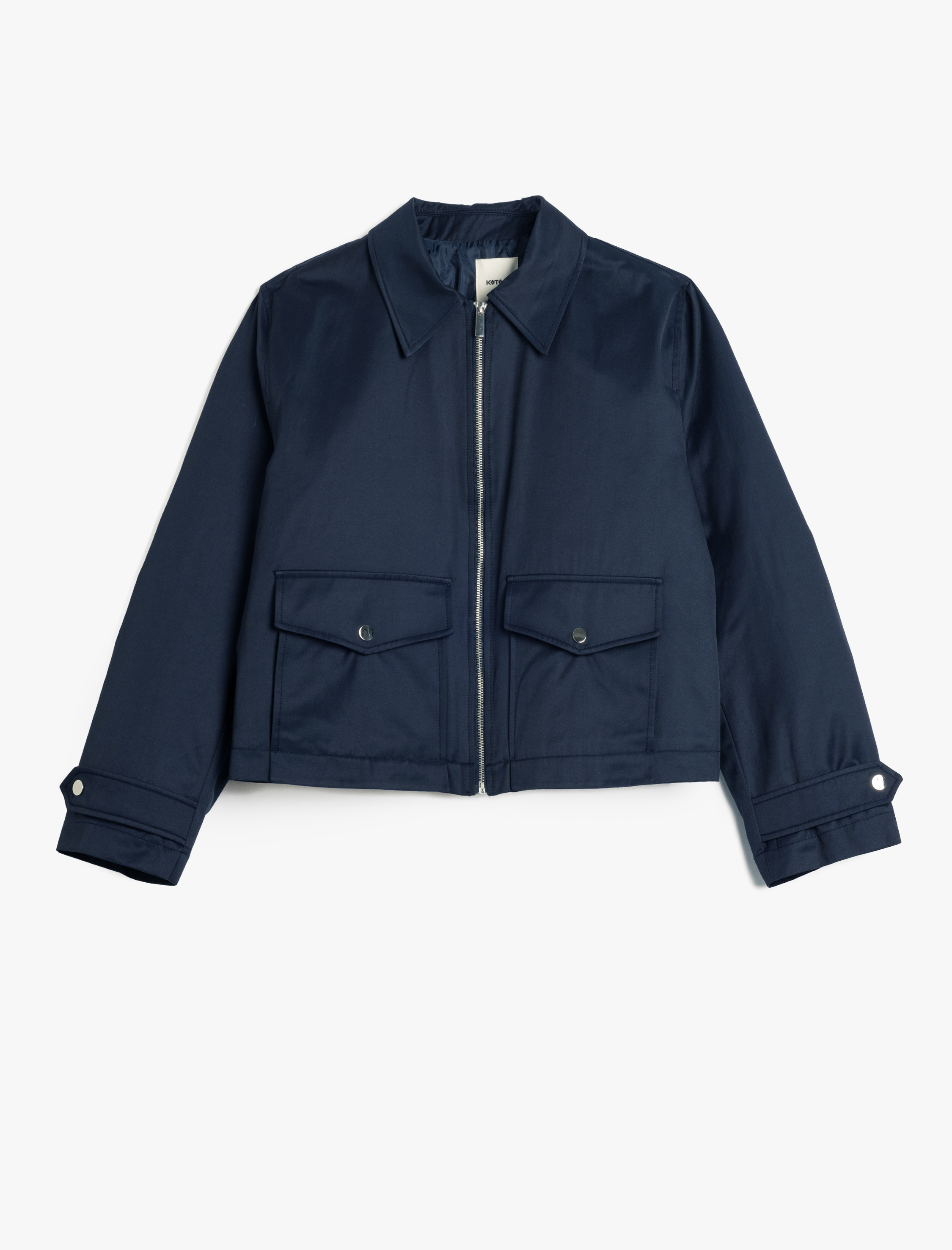   Kapaklı Cep Detaylı Fermuarlı Gabardin Mevsimlik Ceket