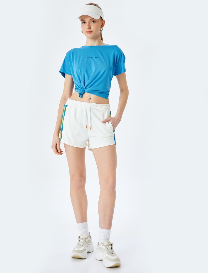  Slogan Baskılı Bisiklet Yaka Kısa Kollu Spor Tişört