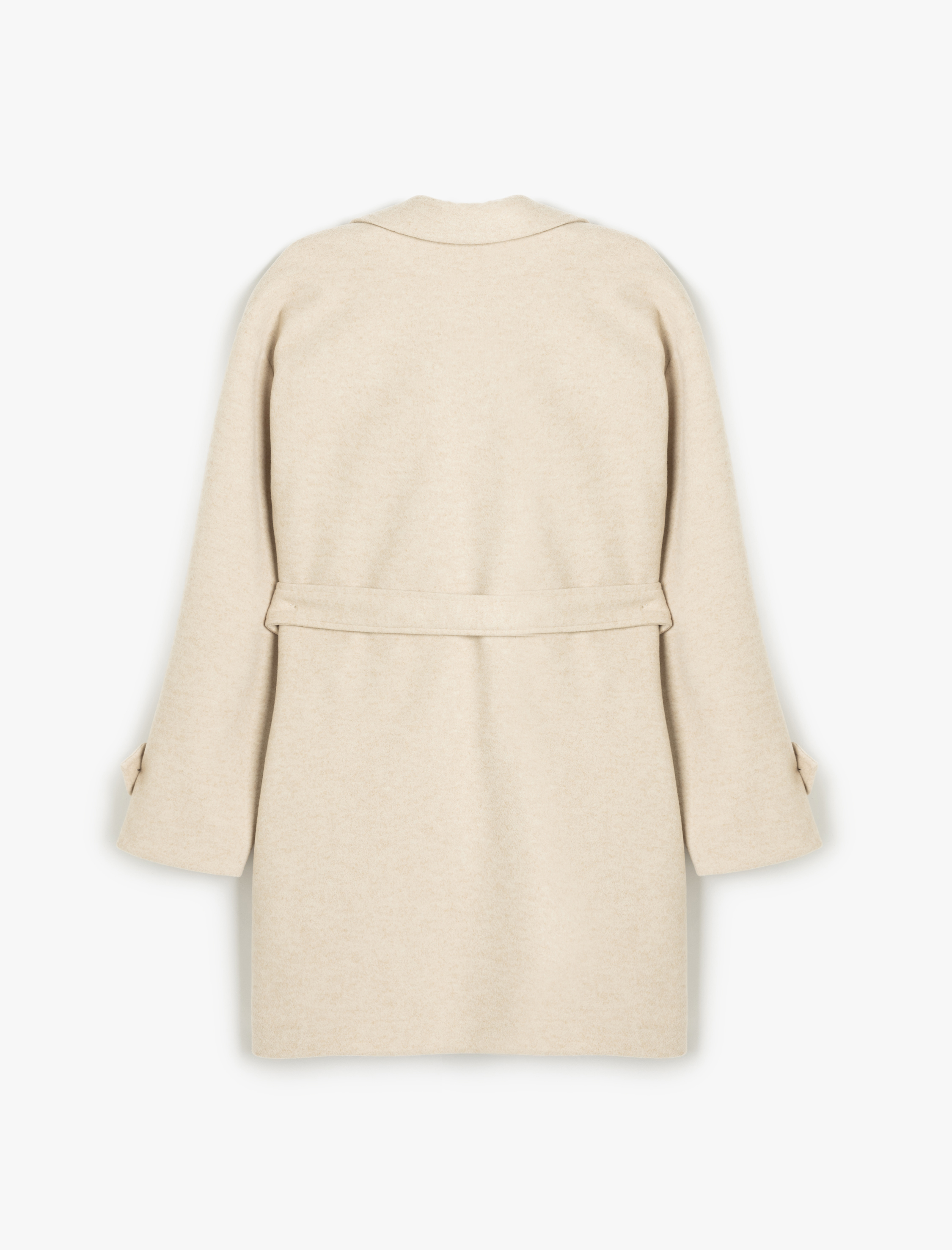   Uzun Kollu Kemerli Cepli Kruvaze İnce Kaşe Kaban