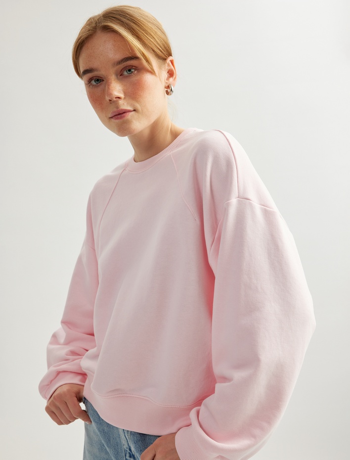  Üç İplik Bisiklet Yaka Uzun Kollu Oversize Sweatshirt
