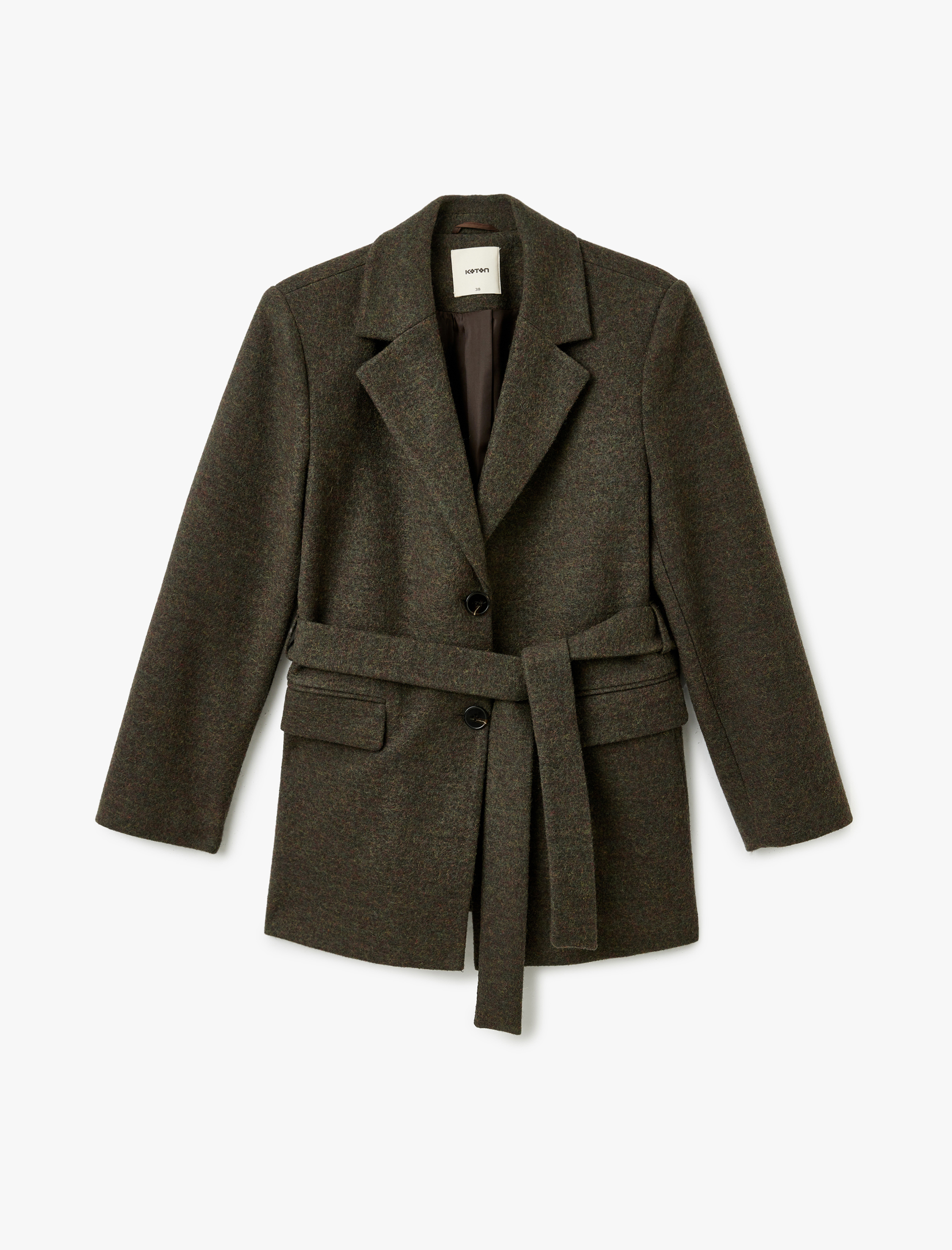   Kemer Detaylı Kruvaze Kısa Kaşe Kaban