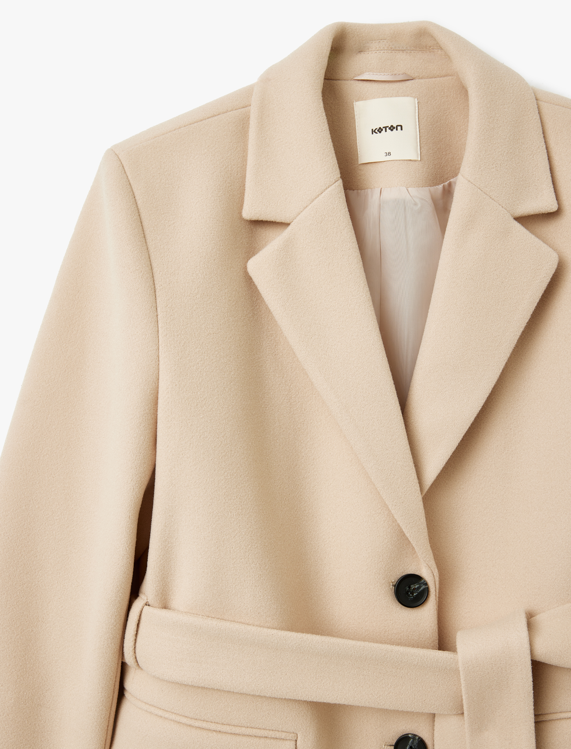   Kemer Detaylı Kruvaze Kısa Kaşe Kaban