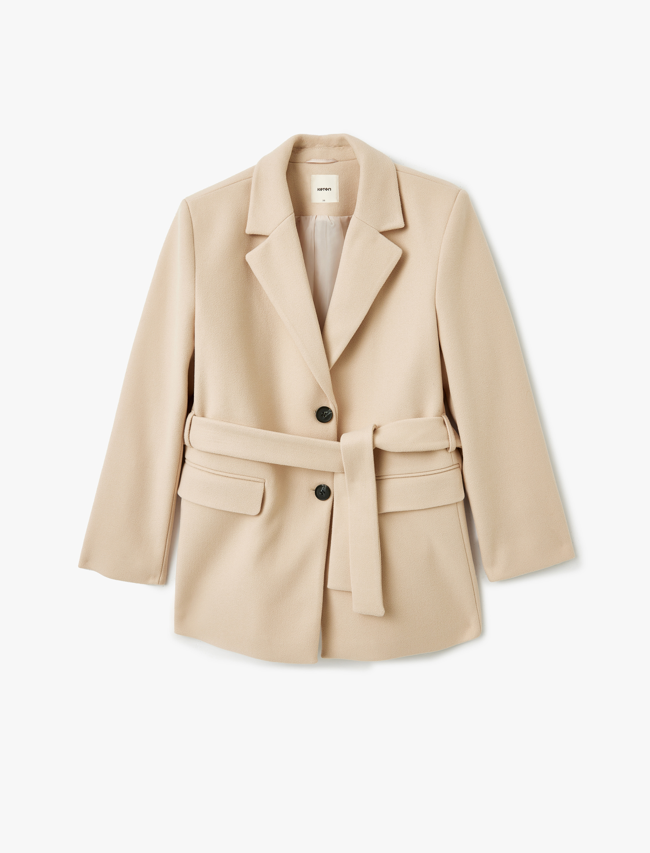   Kemer Detaylı Kruvaze Kısa Kaşe Kaban